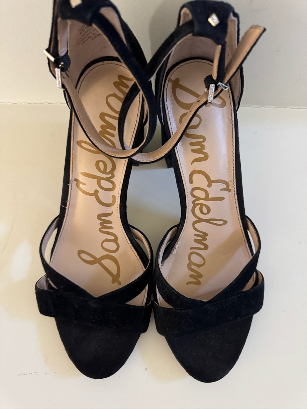 Sam Edelman Black Suede Open-Toe Ankle-Strap Heels